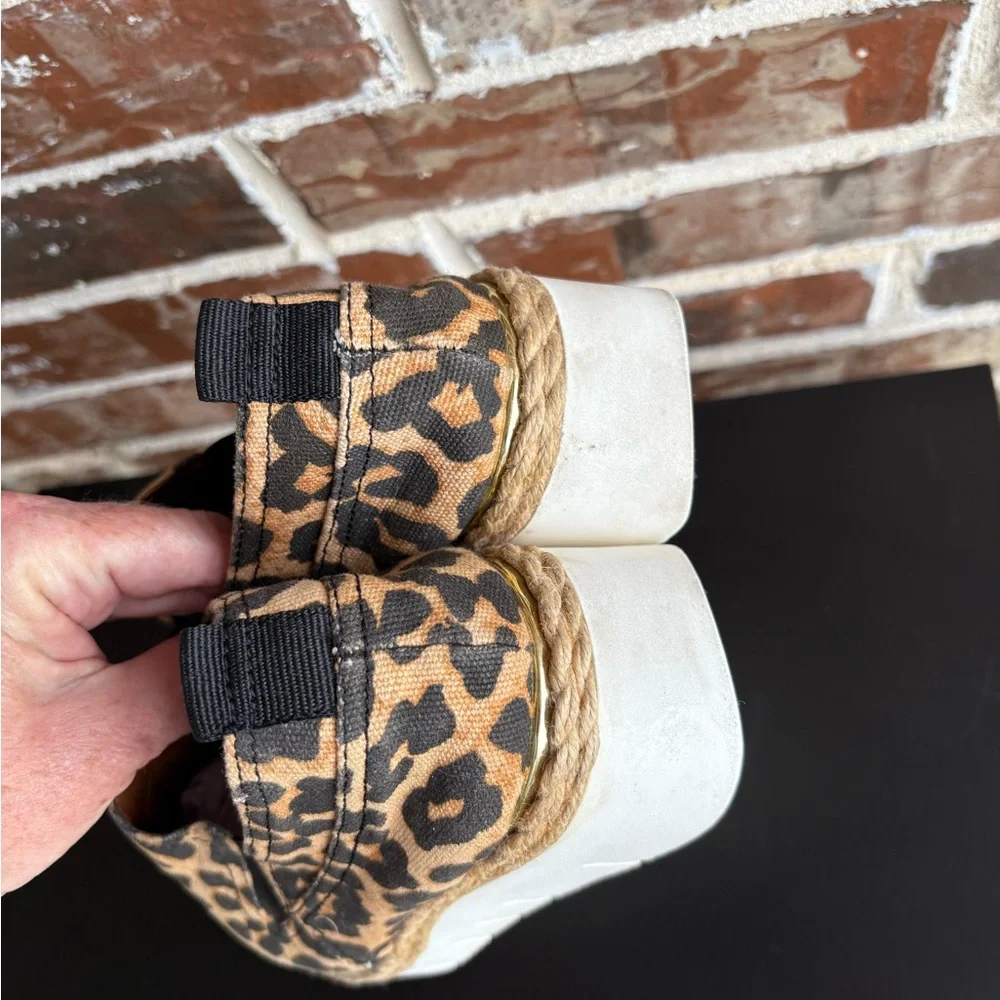 Franco Sarto Serla Leopard Platform Wedge Espadrilles Size 8